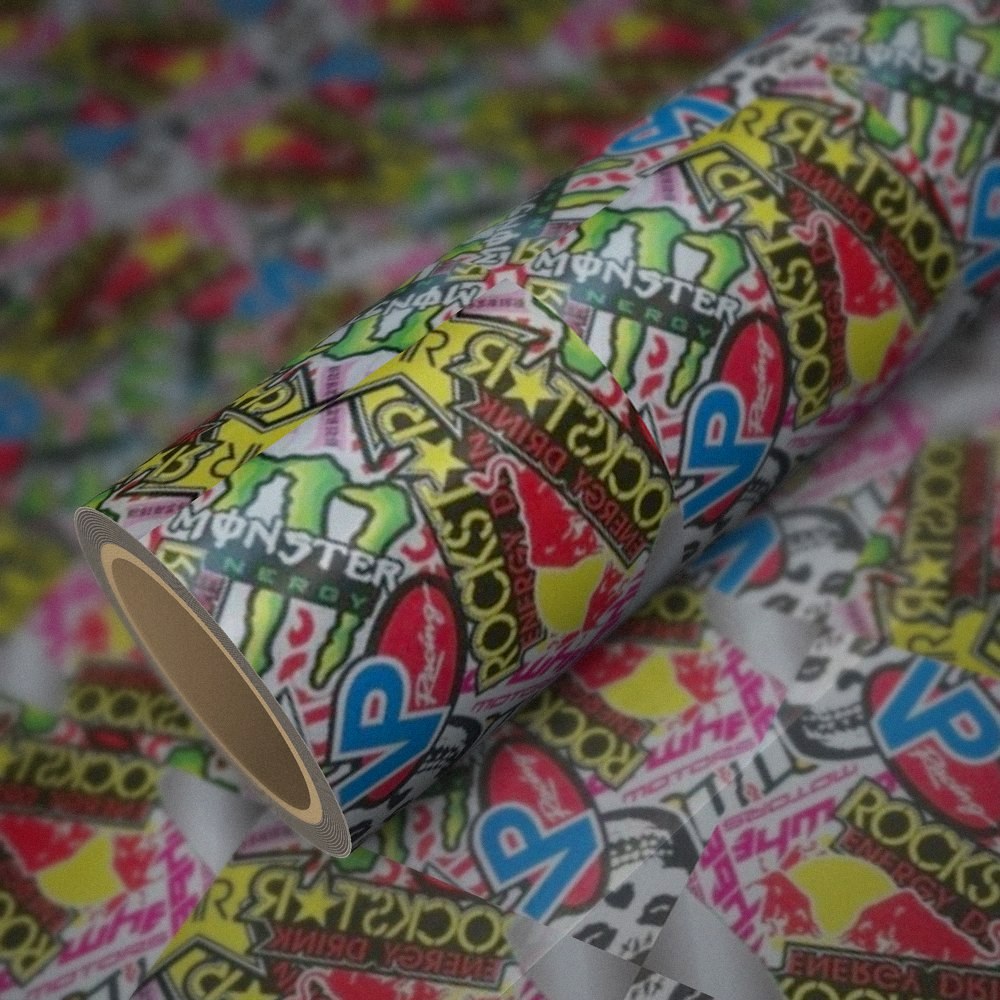 Roll of Hellaflush RockStar vinyl wrap on a sheet of the same vinyl
