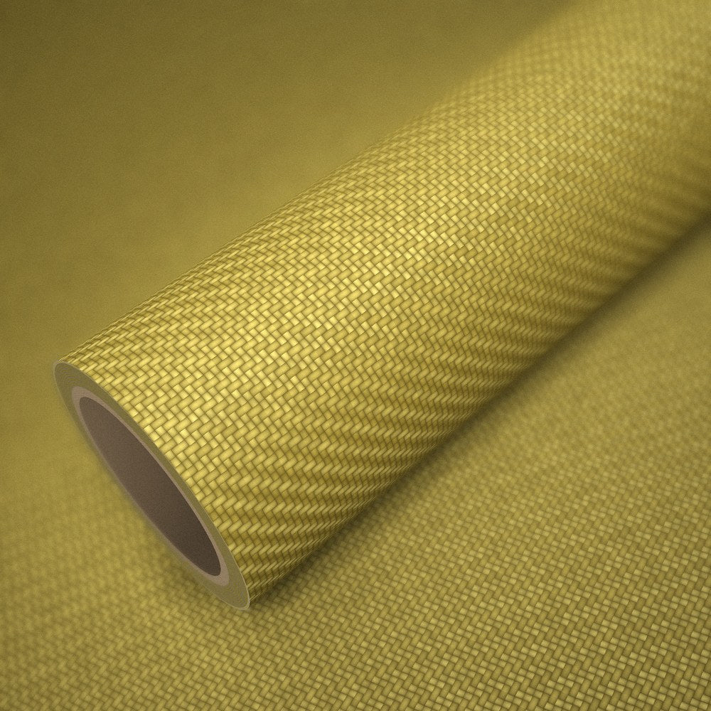 Roll of yellow carbon vinyl wrap on a sheet of the same vinyl