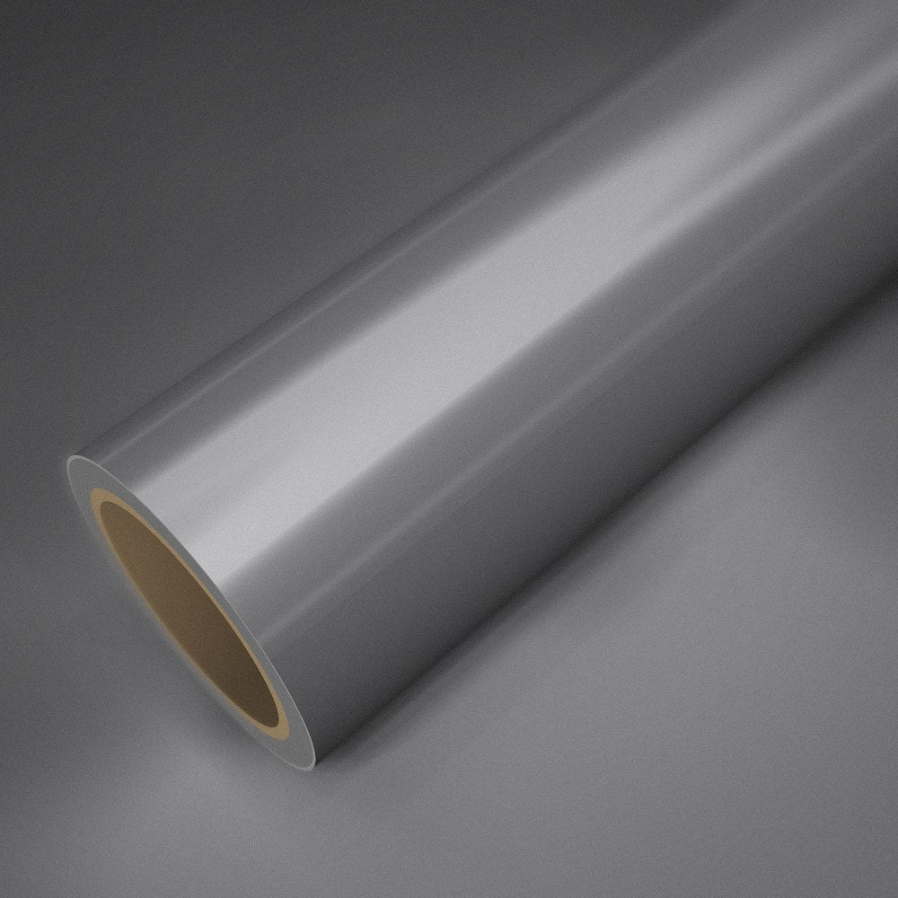 Roll of matte chrome silver vinyl wrap on a sheet of the same vinyl